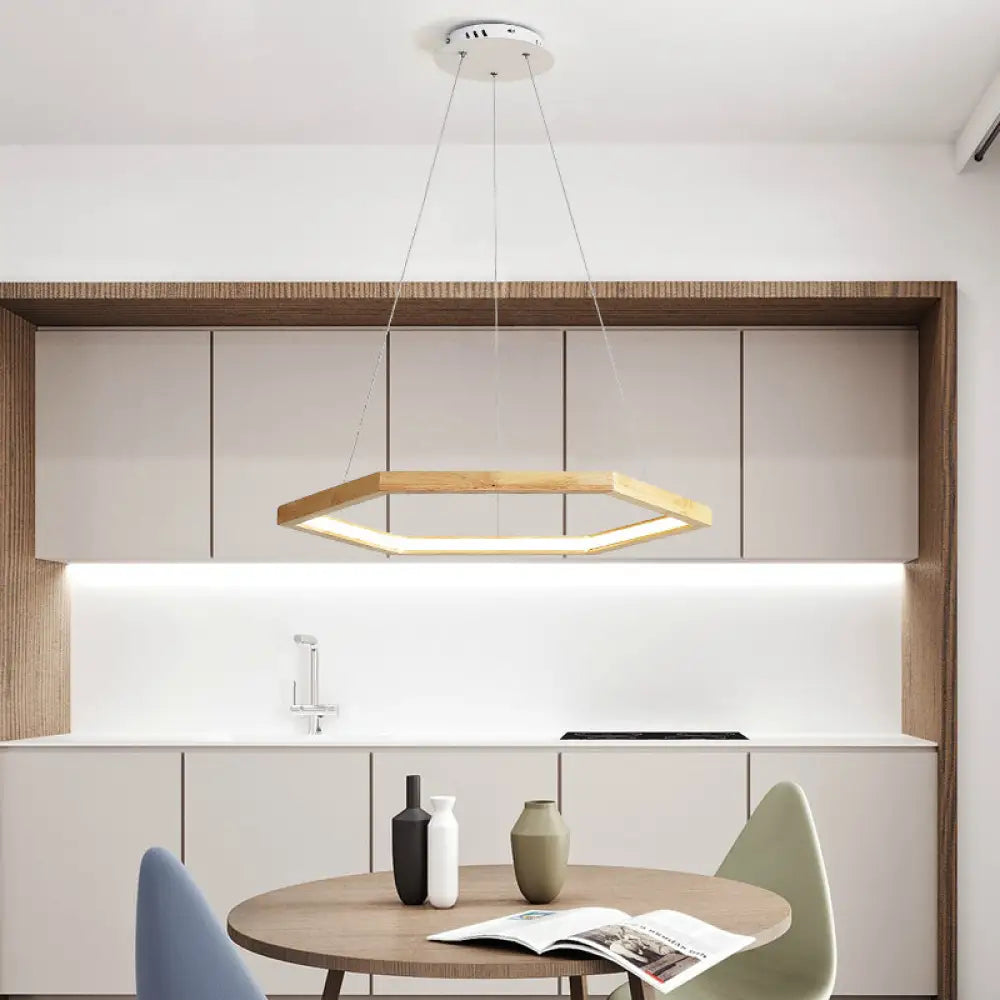 Contemporary Hexagonal Wood And Acrylic Pendant Chandelier With Led Lighting 16’/19.5’/23.5’