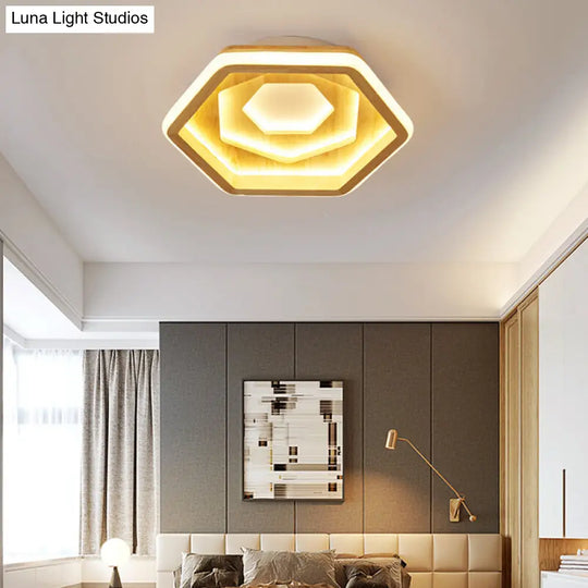 Contemporary Honeycomb Led Flush Ceiling Light In Beige