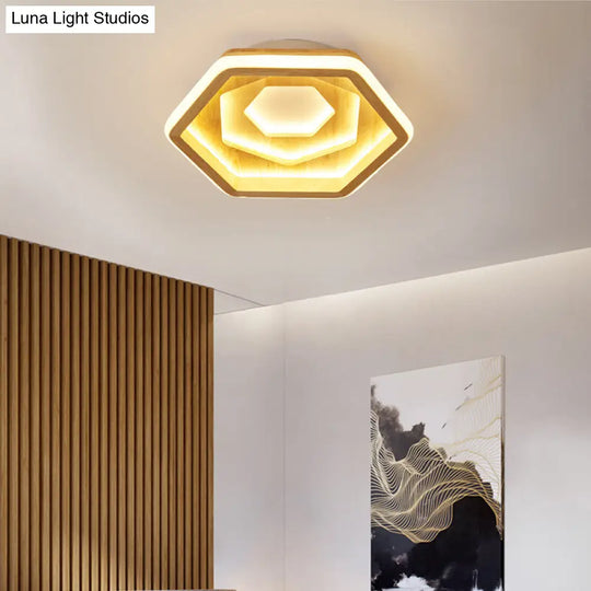 Contemporary Honeycomb Led Flush Ceiling Light In Beige