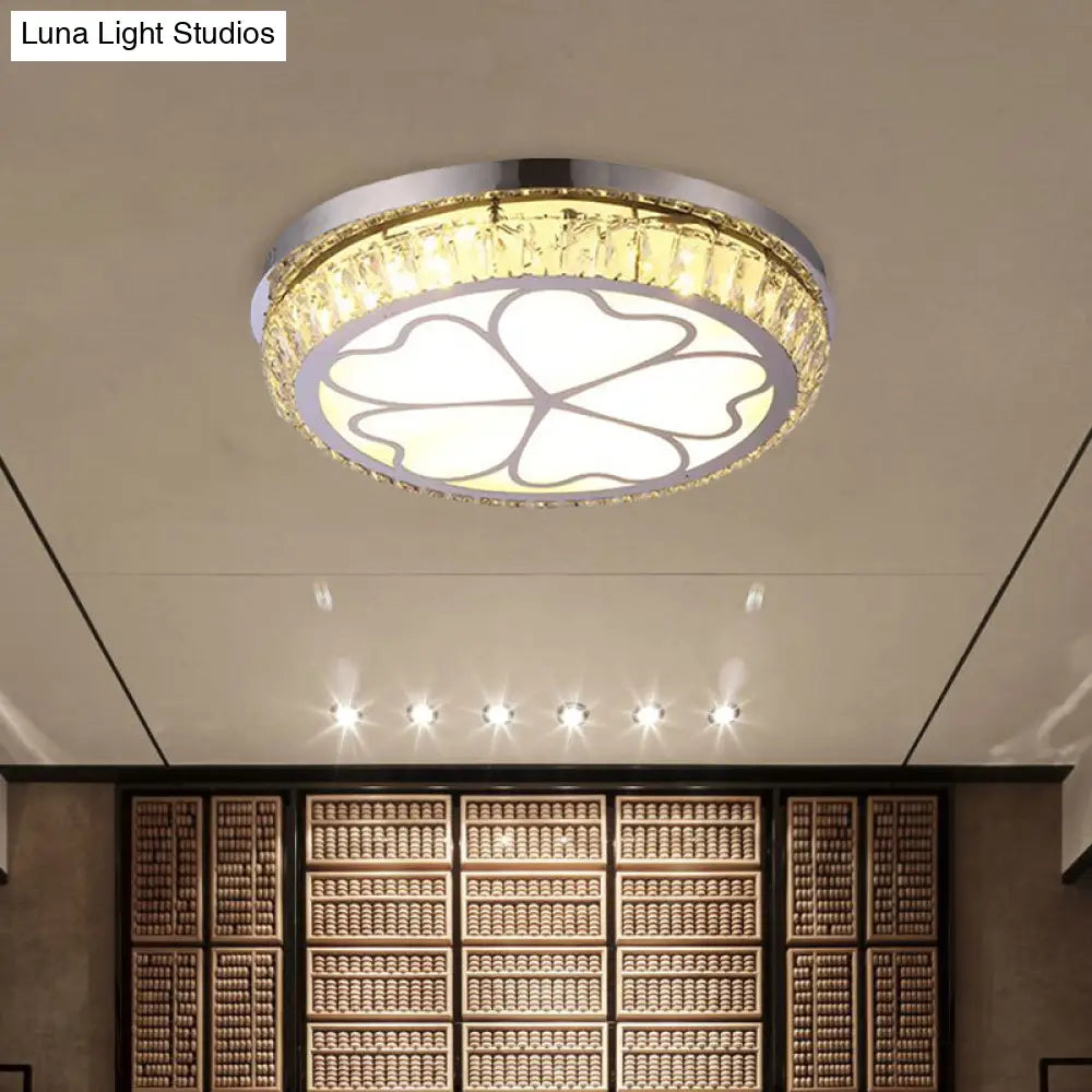 Contemporary Hotel Led Flush Light With Crystal Encrusted Petal Pattern In Chrome