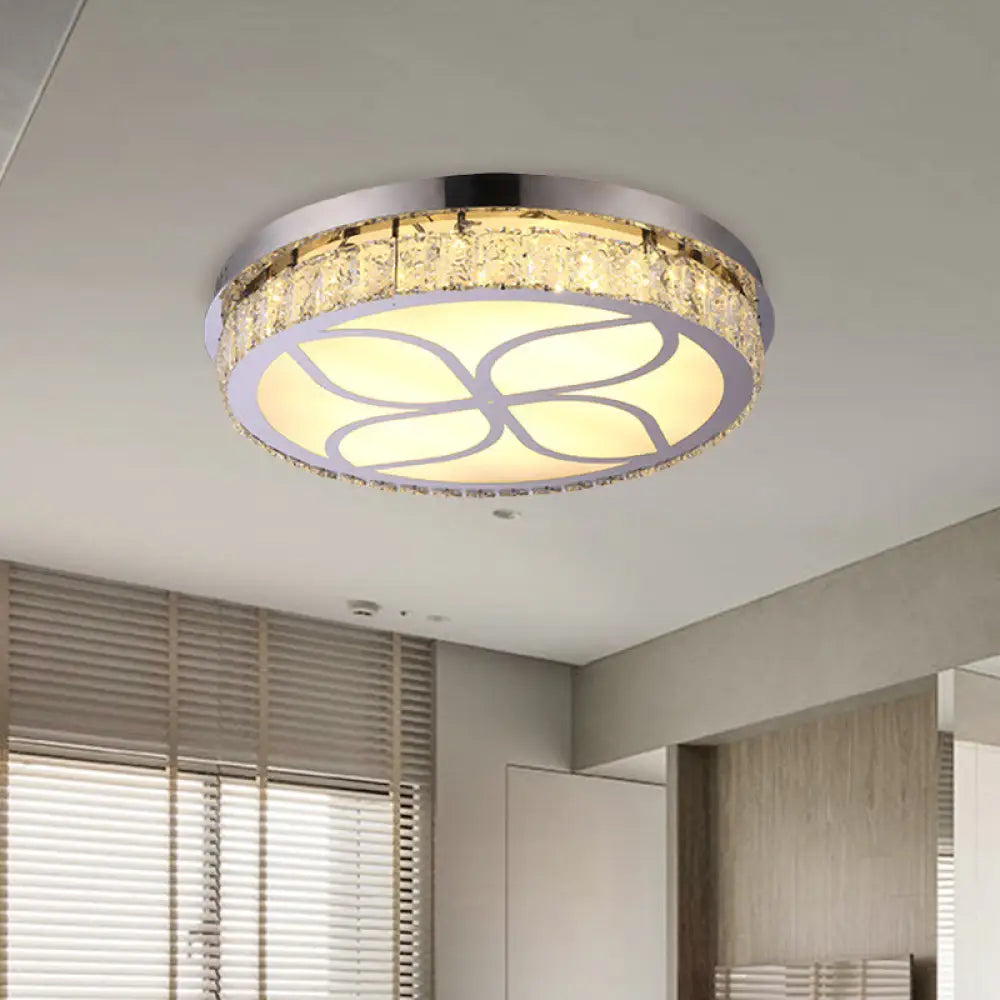 Contemporary Hotel Led Flush Light With Crystal Encrusted Petal Pattern In Chrome / B