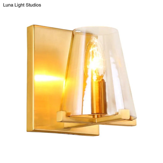 Contemporary Indoor Brass Wall Sconce With Glass Shade - Single Light Mount Lamp For Living Room