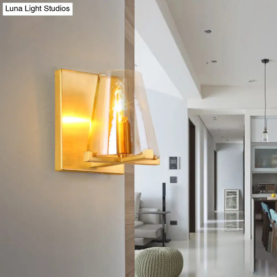 Contemporary Indoor Brass Wall Sconce With Glass Shade - Single Light Mount Lamp For Living Room