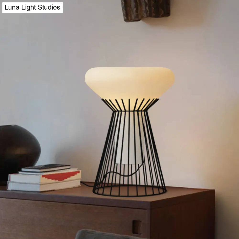 Contemporary Iron Desk Lamp: Black Cage Night Table Lighting 1-Light Perfect For Bedside