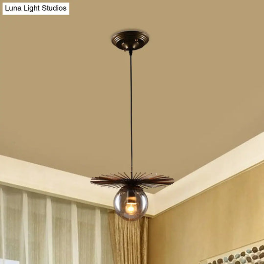 Contemporary Iron Single-Bulb Pendant Light Fixture - Flat Suspension For Restaurants In Rust