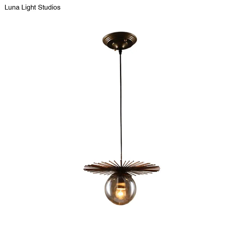 Contemporary Iron Single-Bulb Pendant Light Fixture - Flat Suspension For Restaurants In Rust