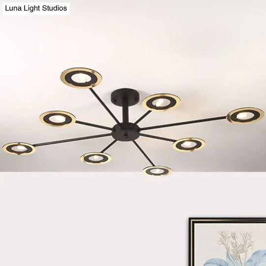 Contemporary Iron Sputnik Chandelier: 6/8-Head Hanging Lamp For Bedroom Black/White/Black-Gold