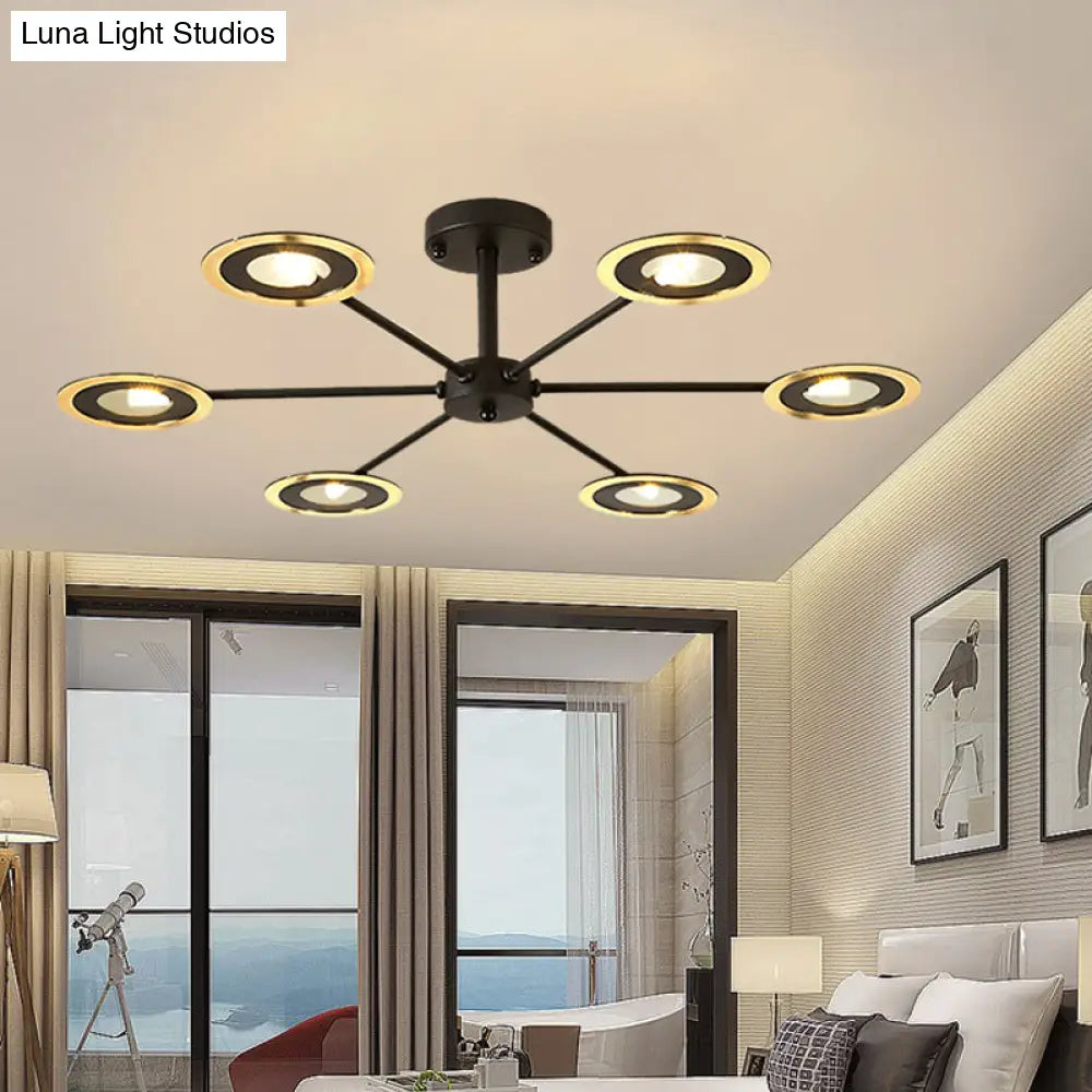 Contemporary Iron Sputnik Chandelier: 6/8-Head Hanging Lamp For Bedroom Black/White/Black-Gold