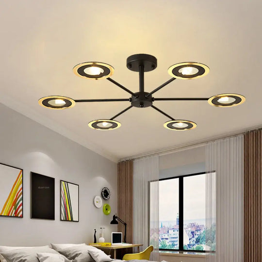 Contemporary Iron Sputnik Chandelier: 6/8-Head Hanging Lamp For Bedroom Black/White/Black-Gold 6 /