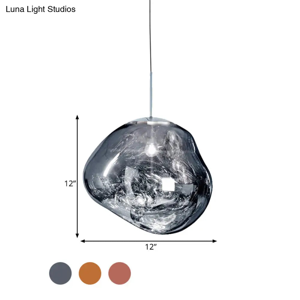 Contemporary Irregular Pendant Lighting Silver/Red Handblown Glass 1 Light Dining Room Hanging Lamp