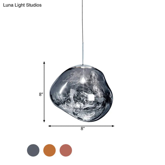 Contemporary Irregular Pendant Lighting Silver/Red Handblown Glass 1 Light Dining Room Hanging Lamp