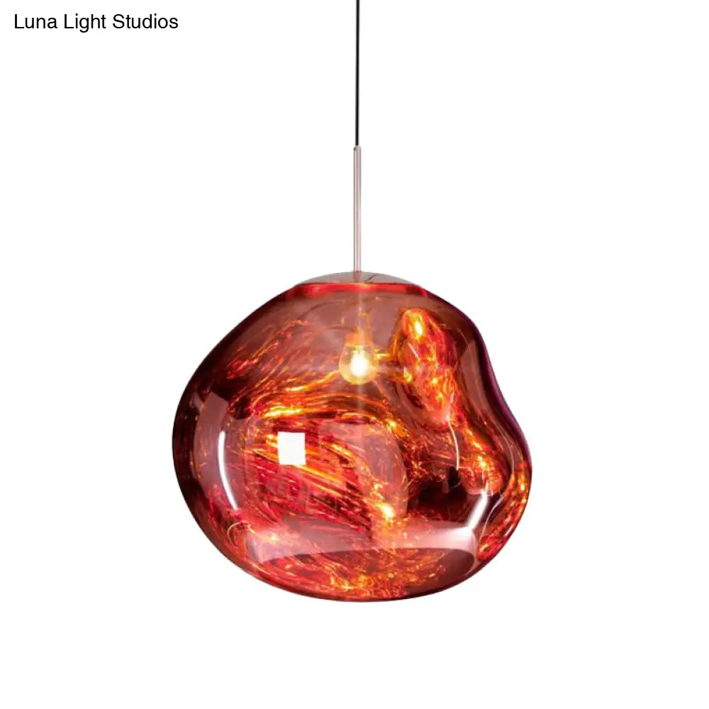 Contemporary Irregular Pendant Lighting Silver/Red Handblown Glass 1 Light Dining Room Hanging Lamp