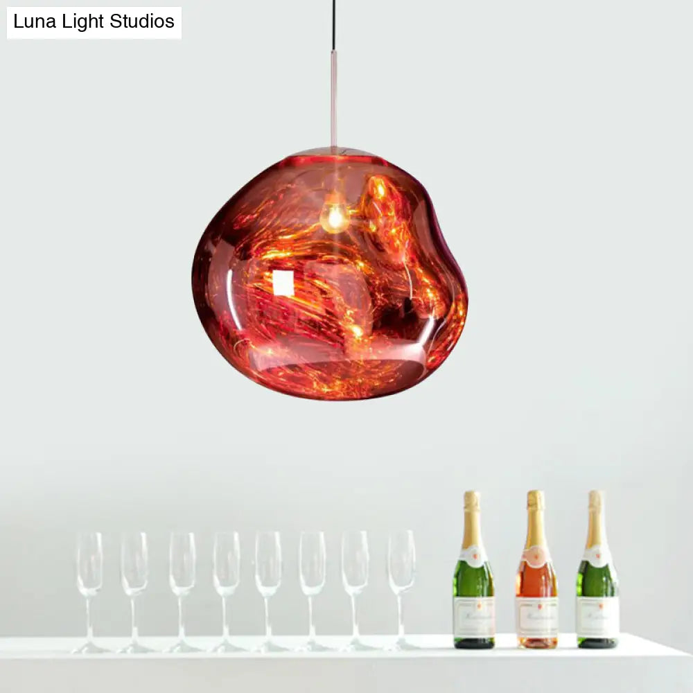 Contemporary Irregular Pendant Lighting Silver/Red Handblown Glass 1 Light Dining Room Hanging Lamp