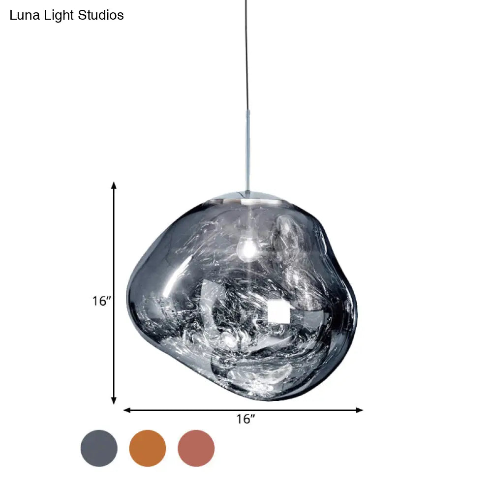 Contemporary Irregular Pendant Lighting Silver/Red Handblown Glass 1 Light Dining Room Hanging Lamp