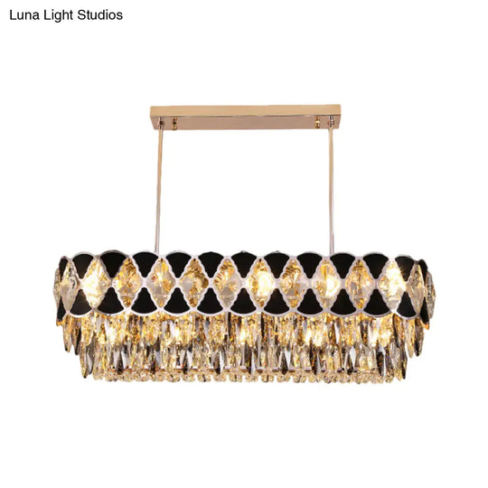 Contemporary Island Ceiling Lamp With Clear Crystal Prisms And Black Triangle Ornament