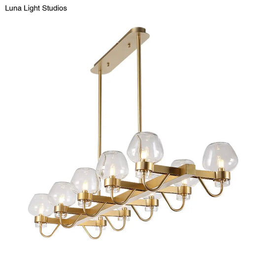 Contemporary Island Lamp: 10 Glass Bulbs In Clear/Amber/Smoke Suspended Fixture - Black/Brass For