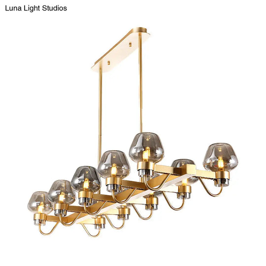 Contemporary Island Lamp: 10 Glass Bulbs In Clear/Amber/Smoke Suspended Fixture - Black/Brass For