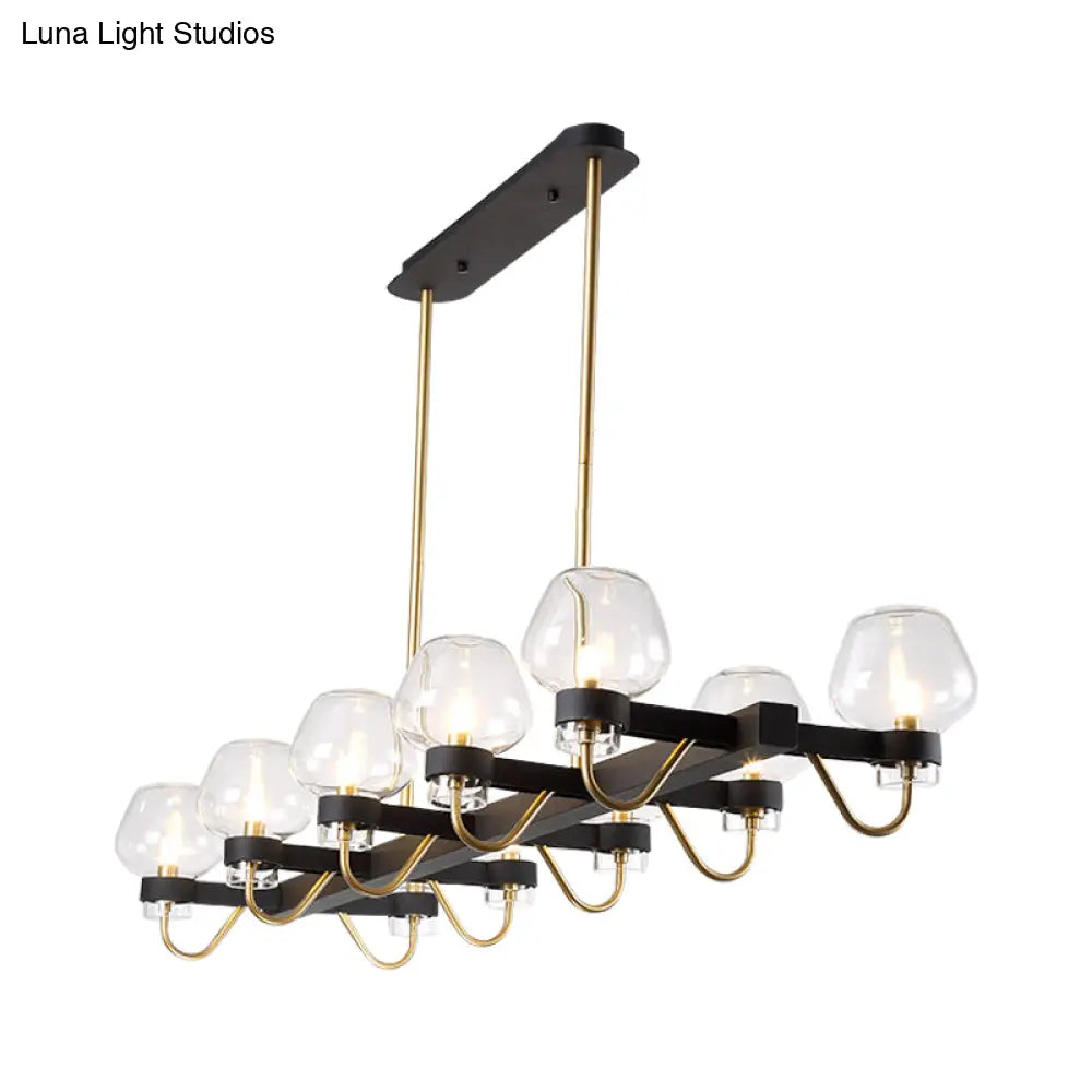 Contemporary Island Lamp: 10 Glass Bulbs In Clear/Amber/Smoke Suspended Fixture - Black/Brass For