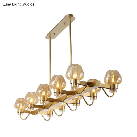 Contemporary Island Lamp: 10 Glass Bulbs In Clear/Amber/Smoke Suspended Fixture - Black/Brass For