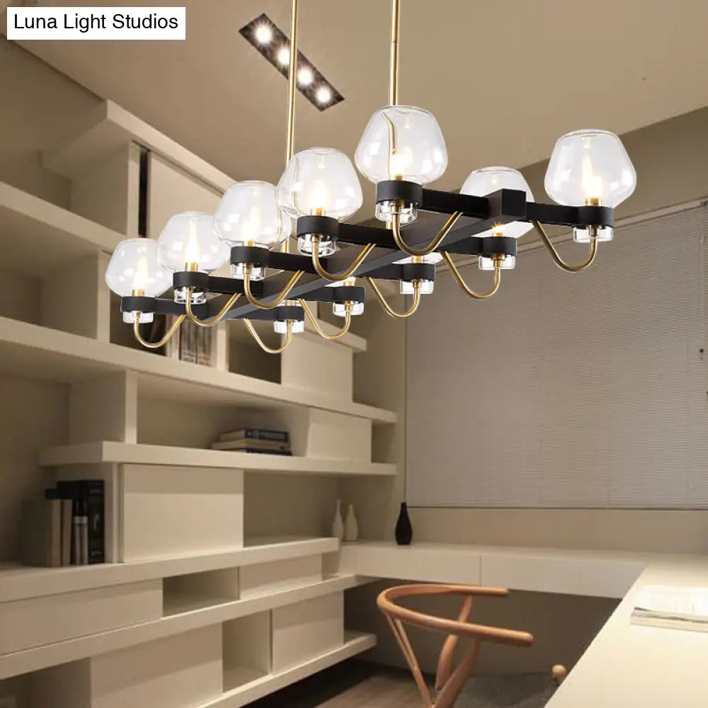 Contemporary Island Lamp: 10 Glass Bulbs In Clear/Amber/Smoke Suspended Fixture - Black/Brass For