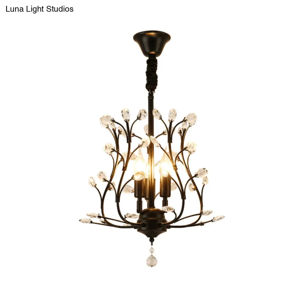 Contemporary K9 Crystal Branch Chandelier - 3-Lights Pendant Lamp For Dining Room Black/Gold