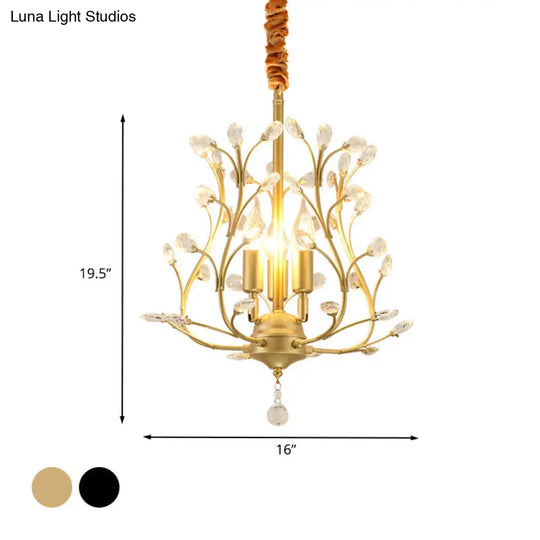 Contemporary K9 Crystal Branch Chandelier With 3 Lights Black/Gold Pendant For Dining Room