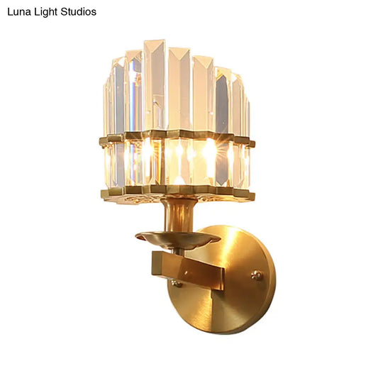 Contemporary K9 Crystal Wall Sconce With Black/Brass Finish For Living Room