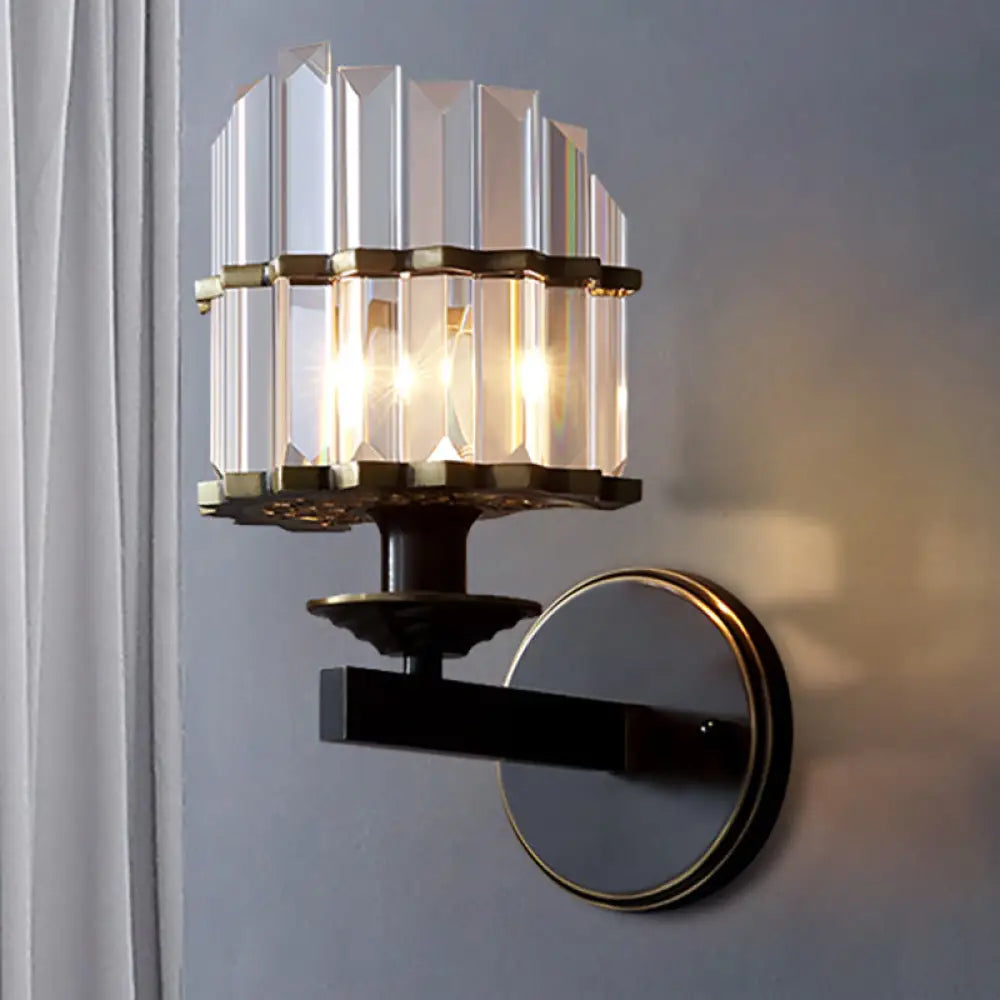 Contemporary K9 Crystal Wall Sconce With Black/Brass Finish For Living Room Black