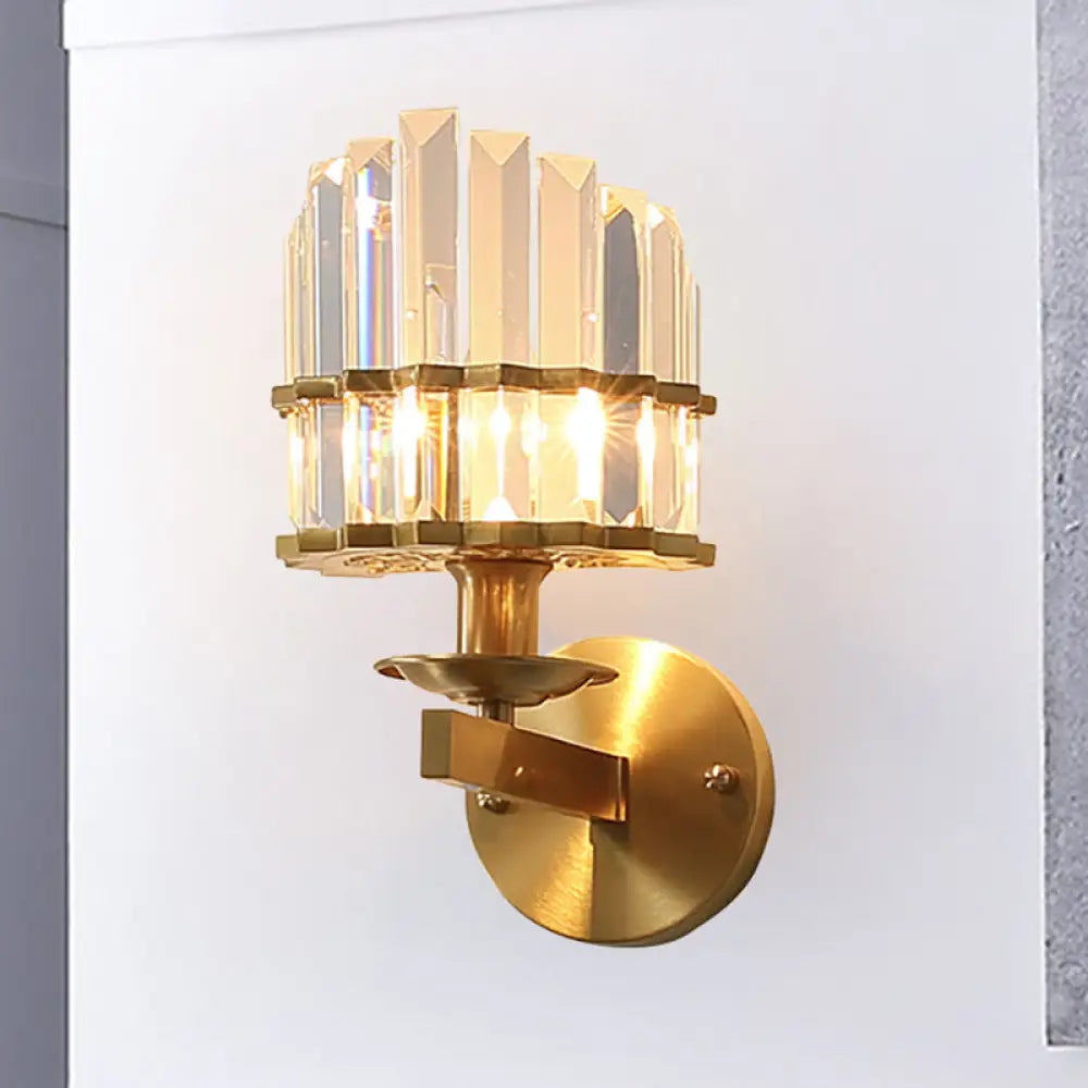 Contemporary K9 Crystal Wall Sconce With Black/Brass Finish For Living Room Brass