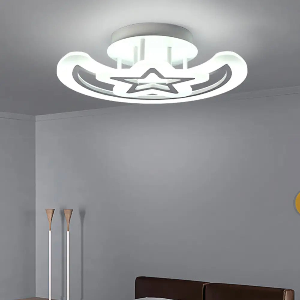 Contemporary Kids Bedroom Ceiling Lamp - Acrylic Moon & Star Mount Light In White / 19.5’
