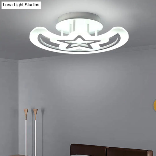 Contemporary Kids Bedroom Ceiling Lamp - Acrylic Moon & Star Mount Light In White / 19.5