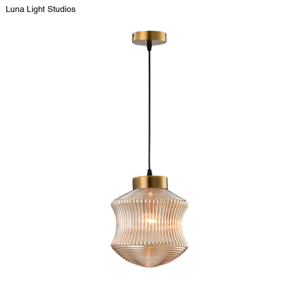 Contemporary Lantern Pendant Light With Prismatic Glass - Amber/Smoke Gray Gold Finish