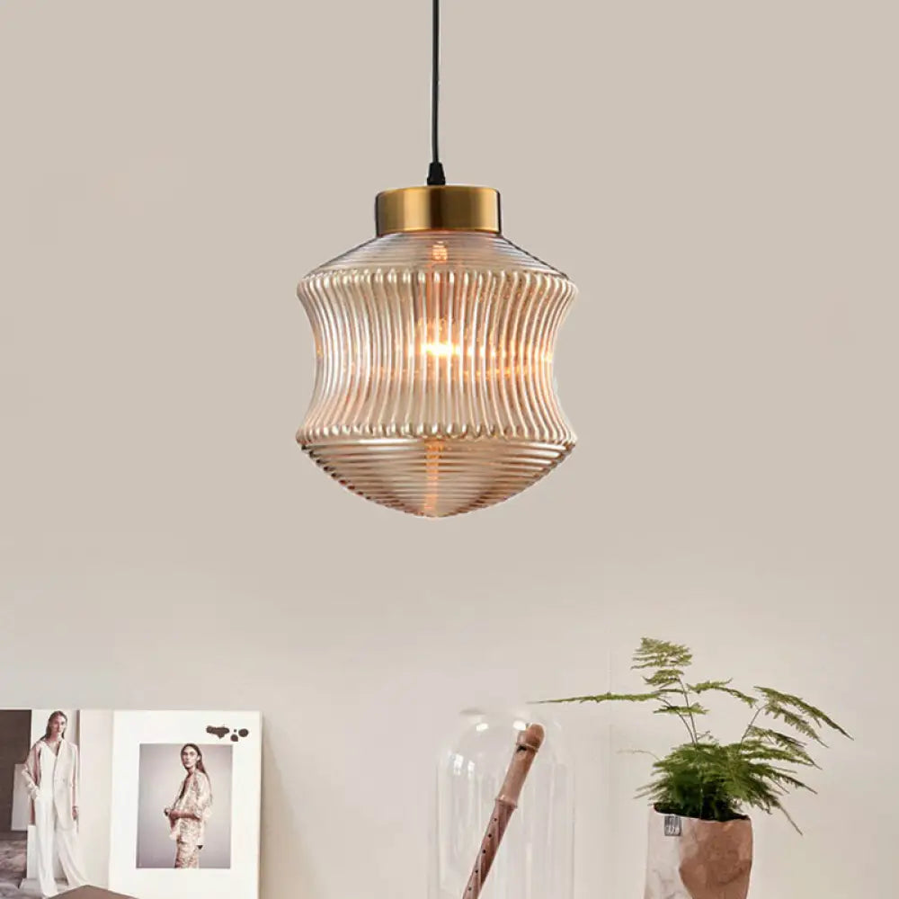 Contemporary Lantern Pendant Light With Prismatic Glass - Amber/Smoke Gray Gold Finish Amber