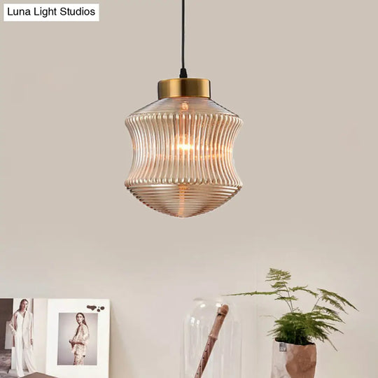 Contemporary Lantern Pendant Light - Amber/Smoke Gray Prismatic Glass Gold Ceiling Hanging Amber