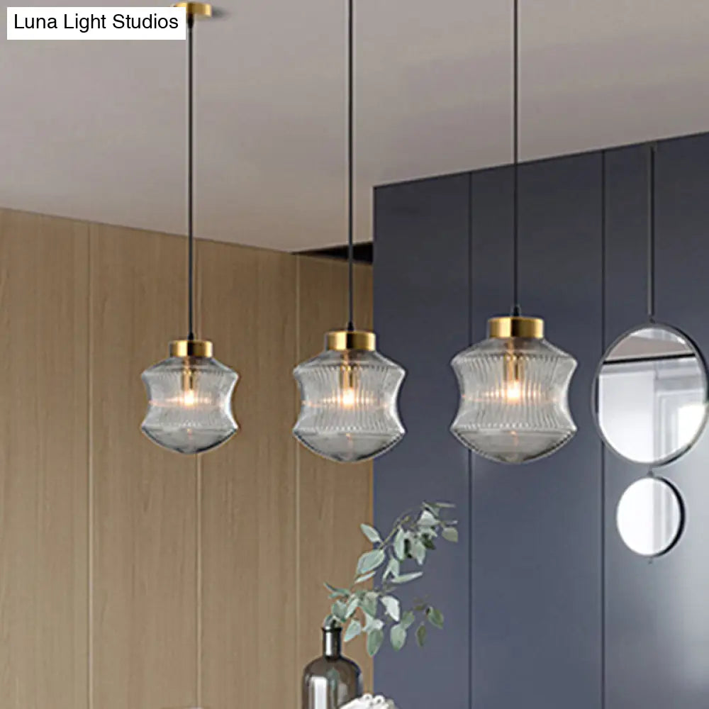 Contemporary Lantern Pendant Light - Amber/Smoke Gray Prismatic Glass Gold Ceiling Hanging Smoke