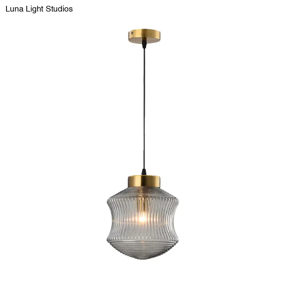 Contemporary Lantern Pendant Light With Prismatic Glass - Amber/Smoke Gray Gold Finish