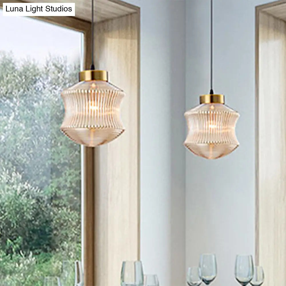 Contemporary Lantern Pendant Light With Prismatic Glass - Amber/Smoke Gray Gold Finish