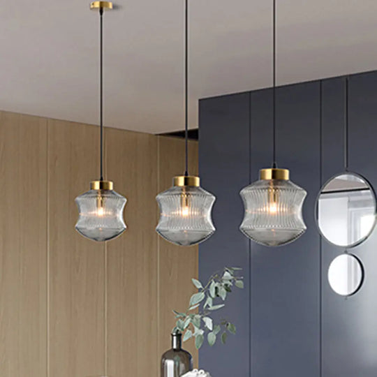 Contemporary Lantern Pendant Light With Prismatic Glass - Amber/Smoke Gray Gold Finish Smoke