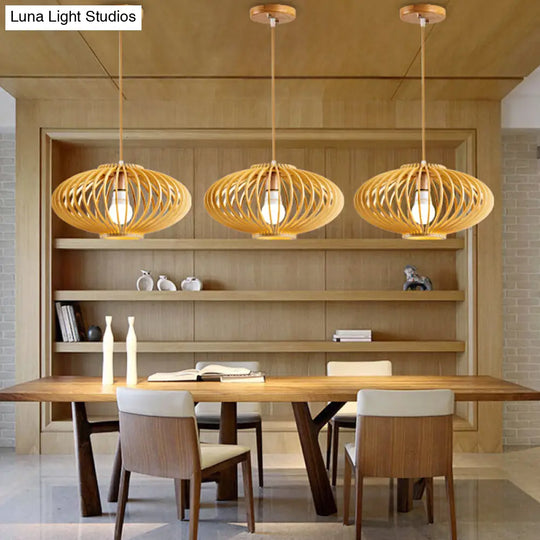 Contemporary Black/Yellow Laser Cut 1 Head Wood Pendant Light For Restaurants