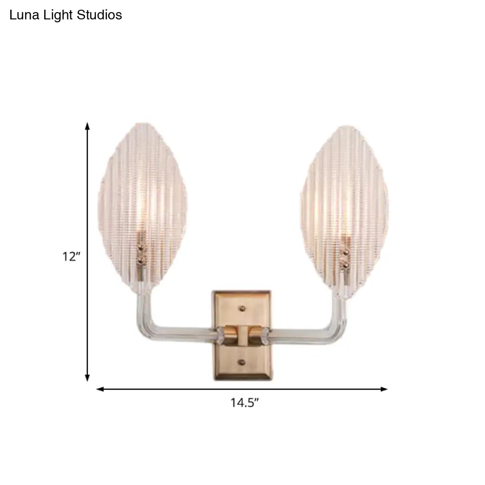 Contemporary Leaf Textured Glass Wall Sconce With Brass Backplate - 1/2 Lights For Living Room