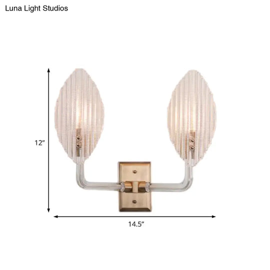 Contemporary Leaf Textured Glass Wall Sconce With Brass Backplate - 1/2 Lights For Living Room