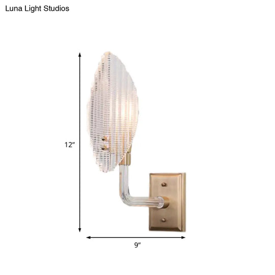 Contemporary Leaf Textured Glass Wall Sconce With Brass Backplate - 1/2 Lights For Living Room