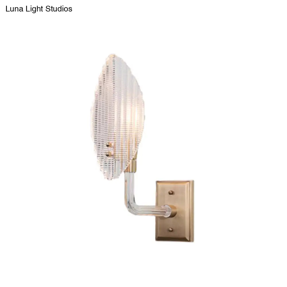 Contemporary Leaf Textured Glass Wall Sconce With Brass Backplate - 1/2 Lights For Living Room