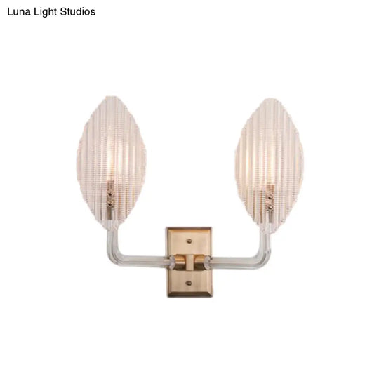 Contemporary Leaf Textured Glass Wall Sconce With Brass Backplate - 1/2 Lights For Living Room