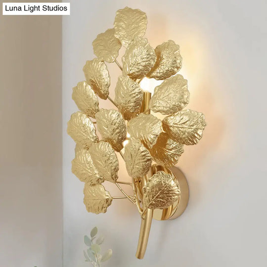 Contemporary Leaf Wall Sconce With Dark Coffee/Gold Finish - Perfect For Living Room Lighting