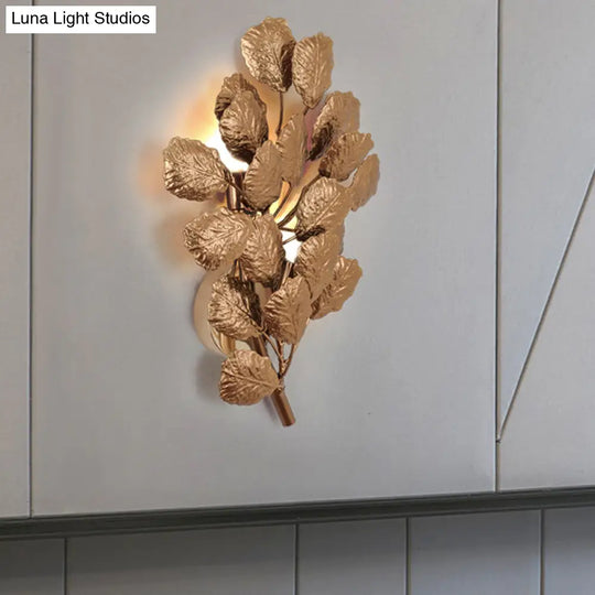 Contemporary Leaf Wall Sconce With Dark Coffee/Gold Finish - Perfect For Living Room Lighting