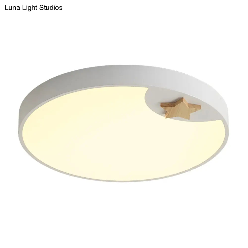 Contemporary Led Acrylic Ceiling Fixture - Circle Design 16/19.5 Wide Wood Star Deco White Flush