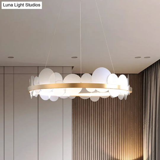 Contemporary Led Acrylic Chandelier Pendant In White/Warm Light - Gold Ring Design 23.5’/31.5’