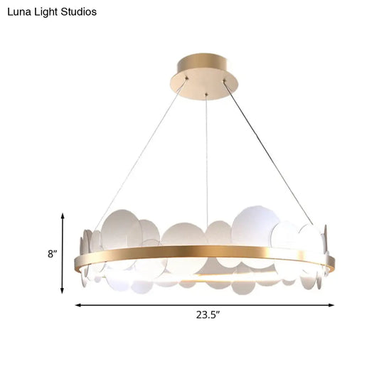 Contemporary Led Acrylic Chandelier Pendant In White/Warm Light - Gold Ring Design 23.5’/31.5’