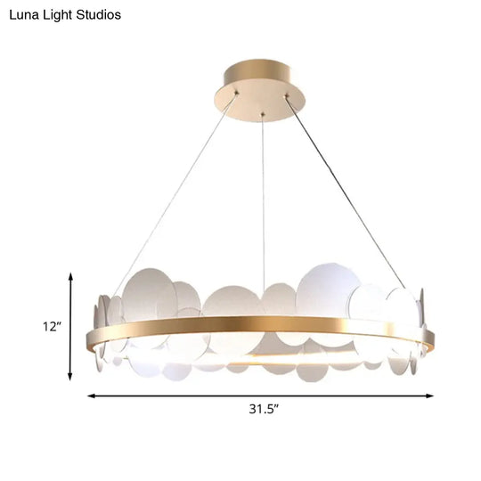 Contemporary Led Acrylic Chandelier Pendant In White/Warm Light - Gold Ring Design 23.5’/31.5’